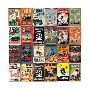 Customized Garage Car Bar Poster Signs Vintage Retro Metal Plate Iron Art Style Painting Tin Sign Garage Wall Decor