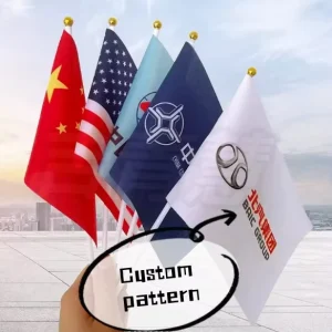 Customized Handheld Flags 100% Polyester Fiber Digital Printed Rectangular Hand Flags Portable with Plastic Flagpoles