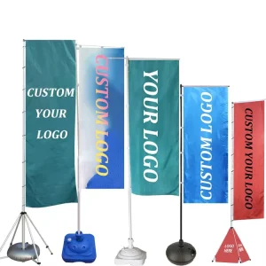 Customized Hanging Banner Restaurant Decorative Big Flag Banner With Aluminum Flagpole Water Base Rectangular Flags No Base