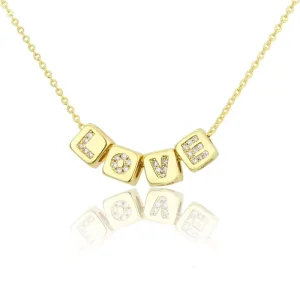 Customized Jewelry New Design DIY Letter Dice Name Necklace 18k Gold Plated Stainless Steel Initial Cube Necklace