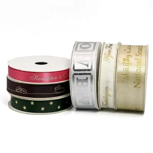 Customized Logo 100% Polyester Satin Ribbon Hot Stamping Foil Print