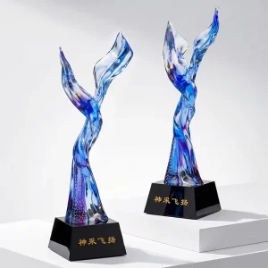 Customized Logo Durable Polished LIULI Crystal Sparkled Music Award Trophy with Crystal Plaque