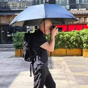 Customized Logo EVA Manual Outdoor Travel Straight Umbrella Windproof UV Hands Free Hiking Mountaineering Photography