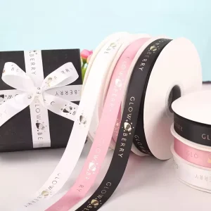 Customized Logo Floral Polyester Satin Ribbon Silk Screen Printing Eco Friendly Durable for Birthday Wedding Halloween