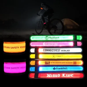 Customized Logo LED Reflective Wristband LED Reflective PVC Snap Slap Bracelet Wrist Band Flashing LED Armband