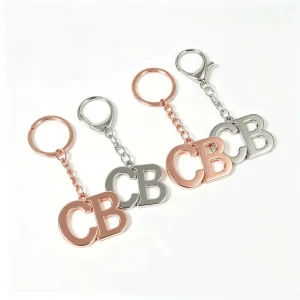 Customized Logo Letter Keychain 2D Hollowed out CB Initials Key Ring Rose Gold Silver Plated Key Chain Promotional Gift