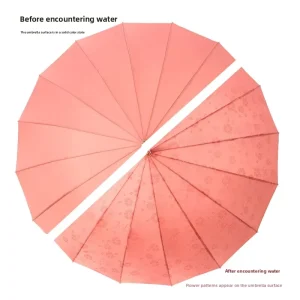 Customized Magic Water Blooming Umbrella 16 Bone Semi Auto Curved Hook Waterproof Dual Use Sun Rain Stick Parasol