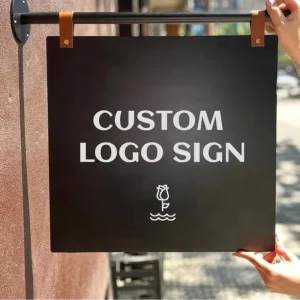 Customized Minimalist Style Store Door Signs Double Sided Billboards Ins Metal Logo Floor Standing Steel Frame Powder Coated