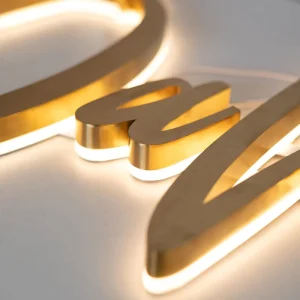 Customized Outdoor Stainless Steel 3D Backlit Letter Brushed Gold LED Illuminated Character Sign