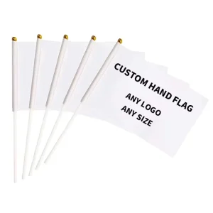 Customized Personalized Design Logo Small Mini Flagpole Factory Customized Hand held Wave Flag Belt Plastic Pole