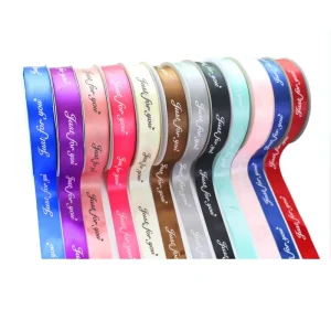 Customized Printed Gold Foil Double Faced Satin Ribbon Roll Custom Satin Ribbon With Logo