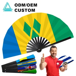 Customized Printing Rico Country Folding Hand Flag Fans Caribbean Flag Bamboo Hand Fan for Carnival