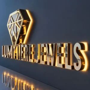 Customized Script Font Gold Metal Business Logos Front Desk Wall Mounted Billboard Backlit LED Lettering Sign