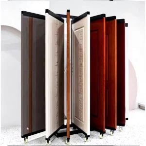 Customized Showroom Page Turning Alu Alloy Door Sliding Display Wooden Door Window Stand Security Door Sample Display Rack