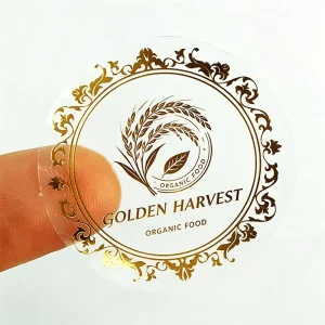 Customized Waterproof Transparent Stickers Gold Foil Hot Stamping Clear Label Packaging Oil Proof Labels