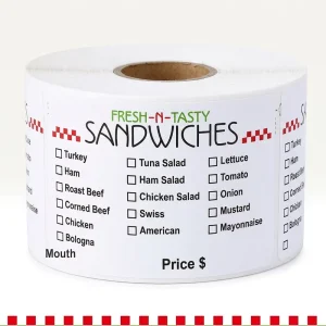 Customized Writable 500 Pcs Fresh Sandwich Packaging Labels 3×2 Inches Label Roll for Breakfast Lunch Restaurants