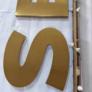 Customized Yellow Titanium Gold Brushed Stainless Steel 3D Glossy Halo Shaped Commercial Storefront Sign 3000K