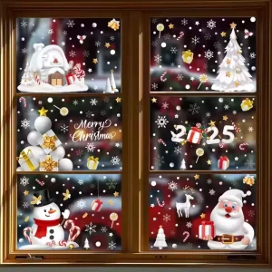 Cute Christmas Static Window Stickers Reusable No Glue Static Cling Decals Waterproof Frosted Glass Home Window Decorations