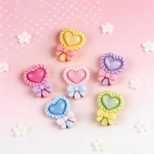 Cute Kawaii Hand painted Heart Candy Lollipop Flat Resin Cabochon Scrapbook DIY Hairpin Embellishments Christmas Halloween Charm