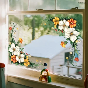 D22685 Diagonal Floral Window Decal for Shop Windows and Glass Doors Static Cling Glass Sticker Double Sided Visible