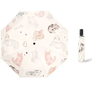 DD3674 High Grade Gift Cat Parasol Color Coated Full Automatic Portable Folding Travel Outdoor Sun Anti UV Cute Umbrella