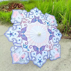 DD4060 Chinese Silk Parasol Manual Control Oil Paper Wedding Decoration Floral Lace Bridal Umbrella for Party Photo Prop