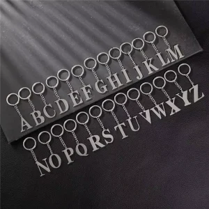 DIY A Z 26 Alphabet Letter Keychains Silver English Alphabet Stainless Steel Key Ring Pendant Key Chain
