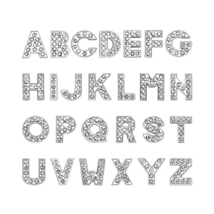 DIY Accessory 8MM Hole Alphabet A Z Can Through 8mm Wristband Bracelet Collar Clear Rhinestone Slide Letters Charms Jewelry