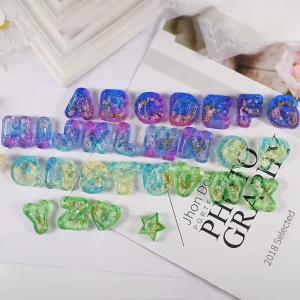 DIY Crystal Epoxy Resin Modern Minimalist Peony Patterned Mirror Finish English Alphabet Quicksand Pendant Keychain Charm