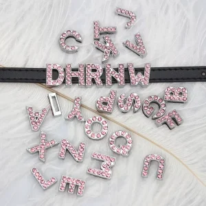 DIY Jewelry Making Accessories Alloy Material Wristband Bracelets 8mm Pink Full Rhinestones Slide Letter Pendants Gift