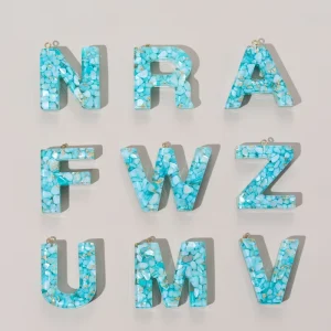 DIY Letter Accessory Semi finished Handmade Hanging Epoxy Resin Jewelry Parts Blue Stone Gold Foil Small Pendant Bags Keychains