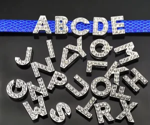 DIY Metal Crystal Slide Letter Charms for 8mm 10mm Leather Strap Bracelet Jewelry Making Rhinestones Slide Letter Charms
