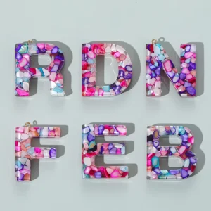 DIY Plastic Resin Keychain English Letters Colorful Crystal Epoxy Jewelry Alphabet Trendy Hanging Ornaments Gifts
