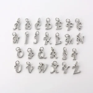 Dainty 18K Real Gold Plated 26 Alphabet Letter Charms Silver Sparkling CZ Tiny Monogram Pendants for Custom Jewelry Design