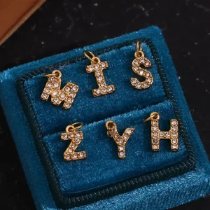 Dainty Crystal Rhinestone Initial Letter Charm for Jewelry Making Gold Plated Stainless Steel Pendants