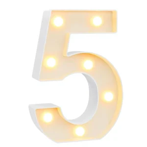 Decorative LED Number Lights White Plastic Marquee Party Wedding Decor Battery Operated with 2 AA Batteries