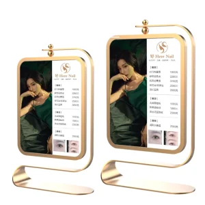 Desktop Poster Banner Display Table Sign Stand Plating Stainless Steel Rectangle Advertising Table Sign
