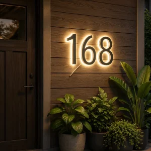Door Number Sign Plate LED Light Letters Signs Stainless Steel IP65 Waterproof Advertising Illuminated Decoration Door Plate