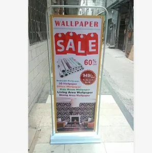 Door Shape Roll Up Display Stand Iron Frame Display Rack Unique Door Type Banner Holder