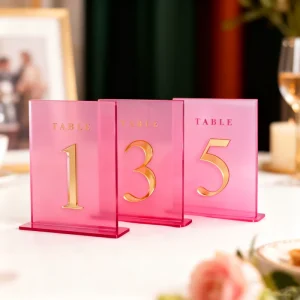 Double Half Arched Mirror Menu Number Sign Table Top Acrylic Display Stand