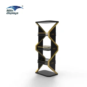 Double Sided Light Duty Metal Display Stand with Light Box Rotundity Shelve Display Rack for Supermarket Retail Store Shelves