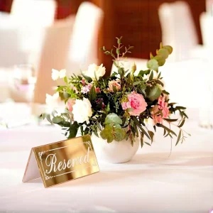 Double Sided Modern Eco friendly Acrylic Reserved Table Sign Board for Wedding Restaurant Meeting and Judges Seating