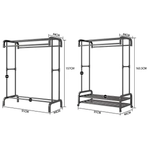 Double pole Wheeled Multi functional Clothes Drying Rack Floor standing Balcony Hanging Rack Durable Rack