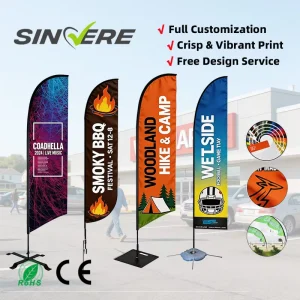 Double sided Printed Polyester Feather Flags Beach Flags Fiberglass Flagpoles Water Bag Bases for Sports Events