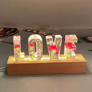 Dried Floral Resin Letters with Wood LED Decorative Night Lights Home Decor Lights with Custom Resin Letters