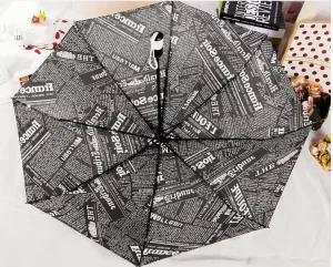 Dual-use Novelty Newspaper Printing Foldable Umbrella Reinforced Wind-Resistant Rainproof Parasol Sun Shade