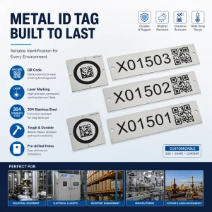 Durable 304 Stainless Steel Metal ID Tag QR Code Laser Marking Identification Plate for Industrial Asset Inventory Management
