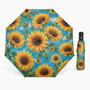 Durable 8-rib Automatic Custom Design Umbrella with Black Glue Coating for Sun Protection Lightweight Windproof Folding Parasol