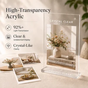 Durable Acrylic Table Number Signs with Wooden Base for Wedding Reception Party Events Display Stand