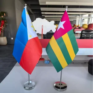 Durable Custom Logo Desk Flag Stand Stainless Steel Pole Mini Pennant Banner Digital Printing Waterproof Eco Friendly
